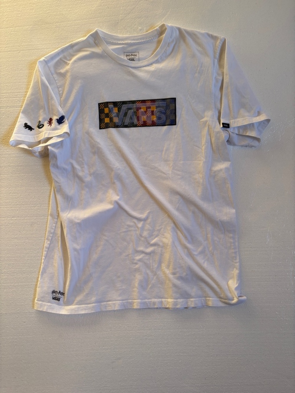 Vans White Short Sleeve Logo Tee with Multicolor Box Graphic